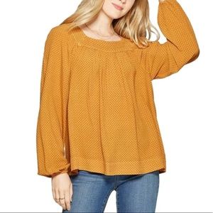 UNIVERSAL THREAD Gold Long & Puff-Sleeve Square-Neck Textured-Design Blouse